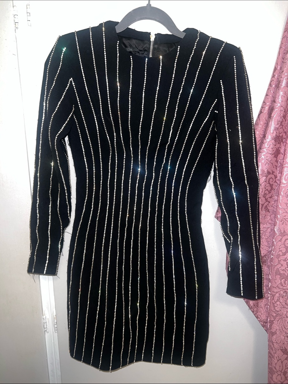 House of CB - Black Rhinestone-Striped Long Sleeve Dress